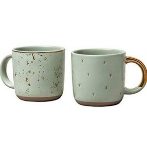 ❗️Hearth & Hand Elegant Green & Gold Ceramic Mug Set of 2